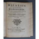 Lobo, Jerome - Relation Historique d'Abissinie, qto, rebacked calf, lacking frontis and plates,