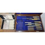 A Victorian oak cased canteen of cutlery and a cased set of six fish knives and forks