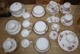 A group of Crown Derby posies, porcelain Worcester Davenham coffee cups / saucers and Spode soup