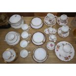 A group of Crown Derby posies, porcelain Worcester Davenham coffee cups / saucers and Spode soup