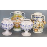 A pair of 17th century style delft wet drug jars and two others, polychrome painted (4)