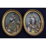 A pair of 19th century Indian gouache on ivory miniature of Mughai Emperor Shah Jahan and his