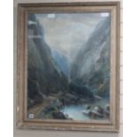 Charles N. Woolnorth (1815-1906), watercolour, Traveller in a fjord, signed, 75 x 60cm