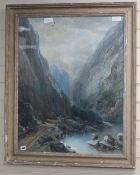 Charles N. Woolnorth (1815-1906), watercolour, Traveller in a fjord, signed, 75 x 60cm