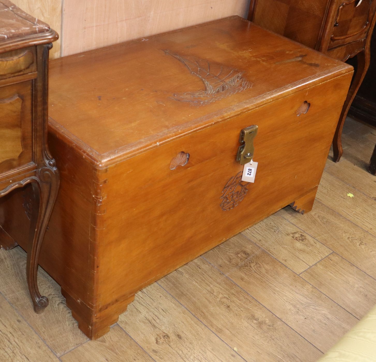 A carved camphorwood trunk W.100cm