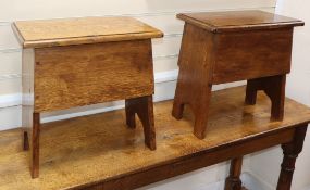 A pair of box-seat stools and a circular low table