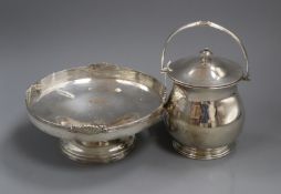 A Mappin & Webb silver presentation biscuit barrel and cover and a silver footed presentation bowl