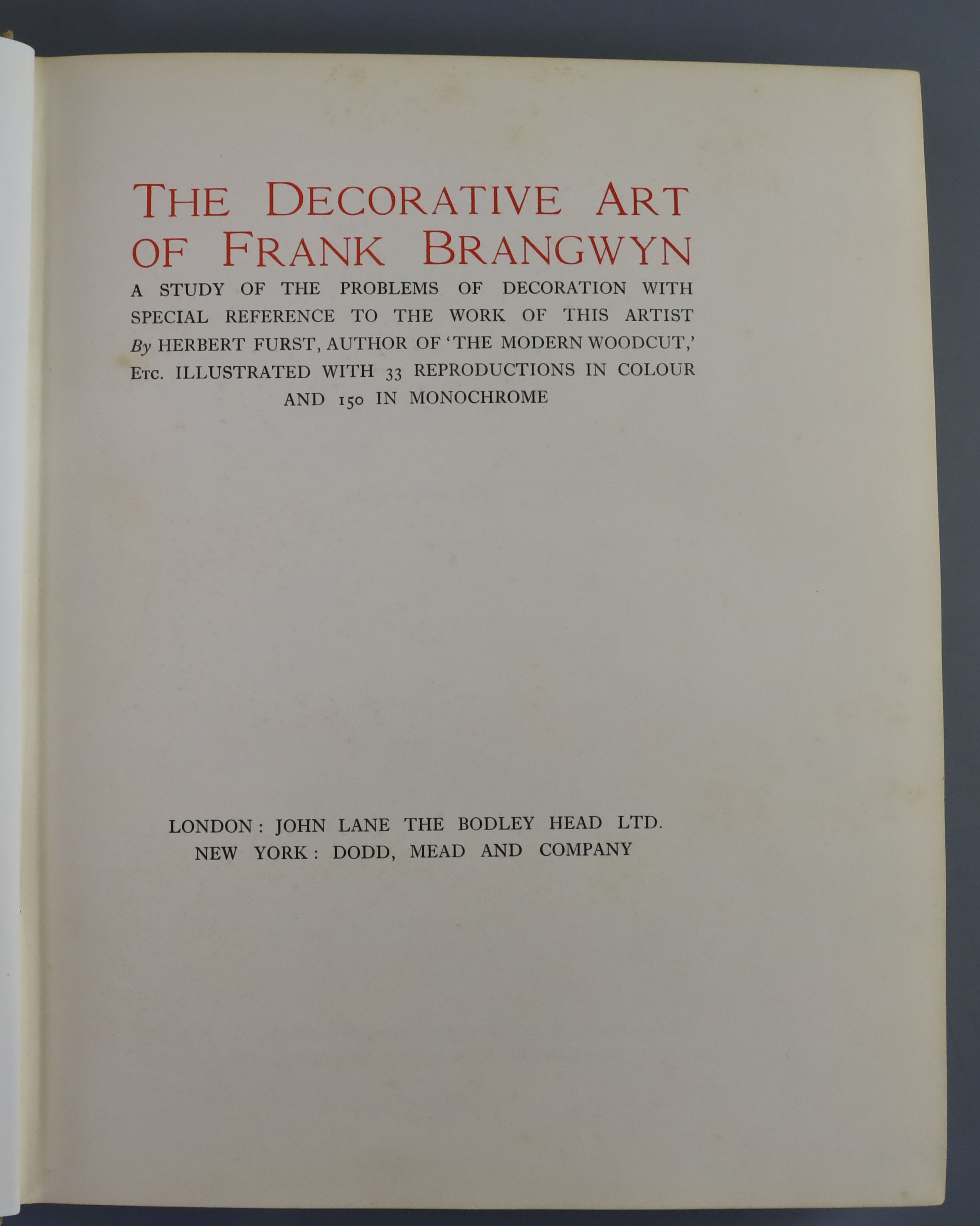 Furst, Herbert Ernest Augustus - The Decorative Work of Frank Brangwyn, qto, cloth, with 33 colour