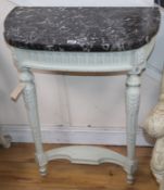 A Louis XVI style painted console table with marble top W.62cm