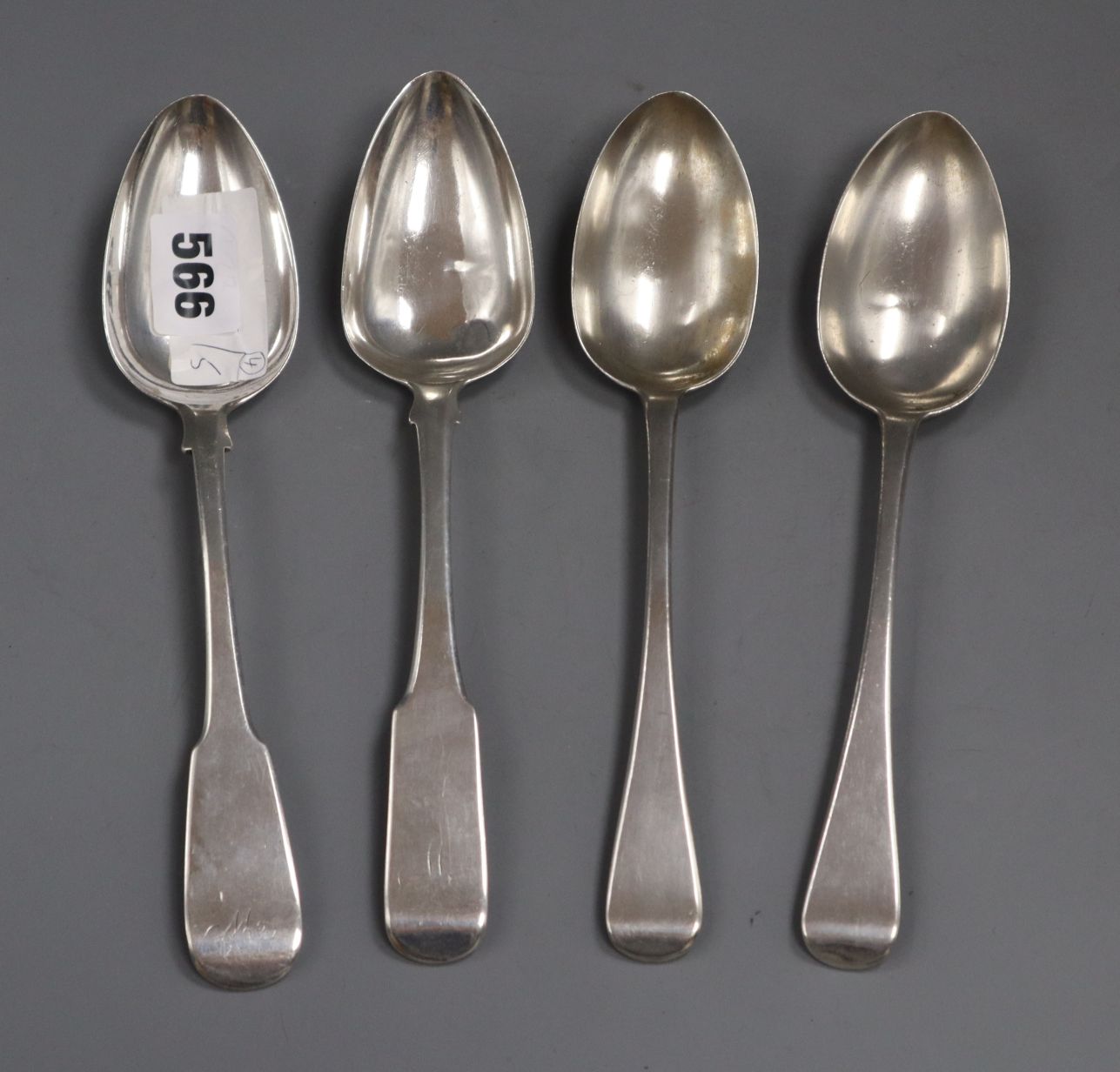 A pair of George IV silver Old English pattern tablespoons, London 1829 and two Scottish fiddle