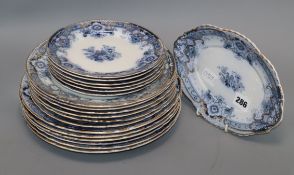 A blue and white part dinner service