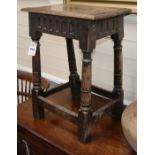 A 17th century style oak high stool W.46cm