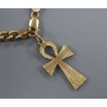 A 9ct gold curblink necklace with ankh pendant