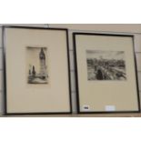Two etchings, Views of London, 17 x 23cm and 20 x 12cm