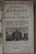 Triveth, Nicolaus - Annales sex regum Angliae, 1st edition, 8vo, calf, rebacked, with engraved