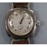 A gentleman's silver Rolex Oyster cushion cased wristwatch, with silvered Roman dial and