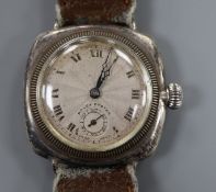 A gentleman's silver Rolex Oyster cushion cased wristwatch, with silvered Roman dial and