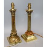 Two brass Corinthian column table lamps