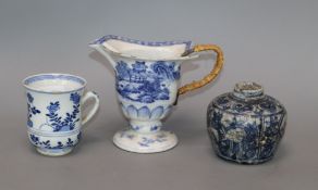 An Annamese blue and white jarlet, a Kangxi blue and white cup and a Qianlong blue and white