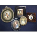Five assorted oil on ivorine miniatures including Louis XVI and Gentlemen on horseback, largest 8