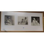William Lee Hankey (1869-1952), three etchings in one frame, signed in margin, largest 20 x 19cm