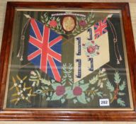 A Victorian 16th (Bedfordshire) Regiment of Foot woolwork picture, before 1881, 40 x 42cm excl,