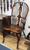 An oak, ash and elm Windsor elbow chair