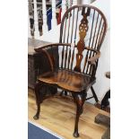 An oak, ash and elm Windsor elbow chair