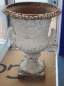 A Victorian white painted cast iron campana-shaped urn W.56cm, H.77cm