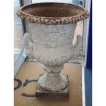 A Victorian white painted cast iron campana-shaped urn W.56cm, H.77cm