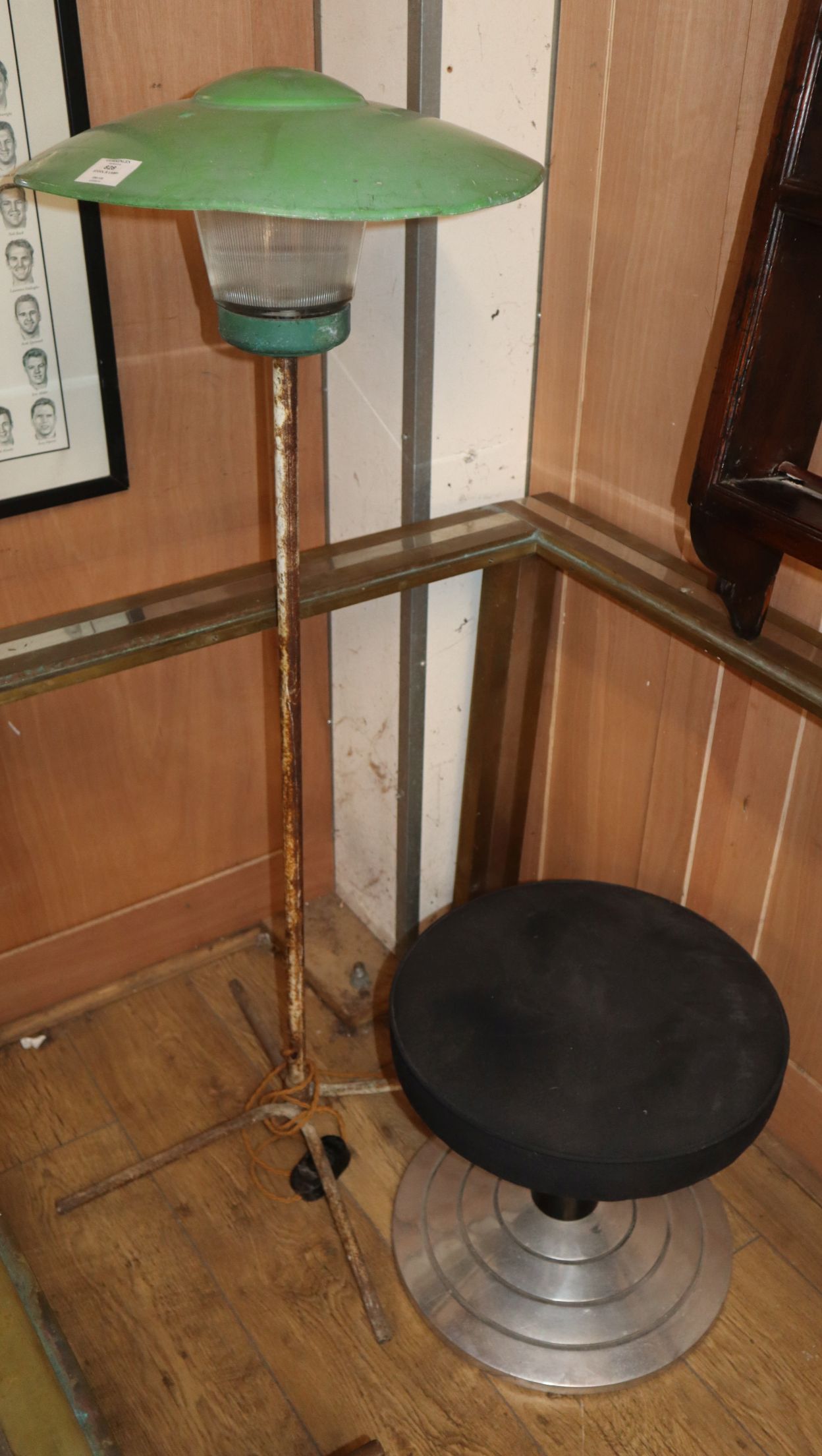 An aluminium based dressing stool and a 1950's lamp standard