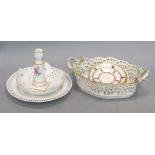 A KPM Berlin basket, a Meissen candlestick and two dishes, a KPM Berlin dish and three La Maison