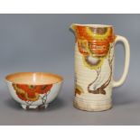A large Clarice Cliff 'Rhodanthe' jug and bowl jug 28cm