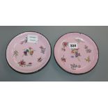 A pair of Canton enamel powder pink ground dishes, Qianlong mark, 19th century