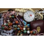 A box of assorted costume jewellery mostly bead necklace