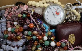 A box of assorted costume jewellery mostly bead necklace