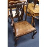 A set of three Chippendale style mahogany side chairs, a similar chair and an open armchair (5)