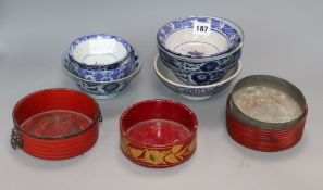 Seven 18th / 19th century Chinese blue and white bowls
