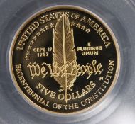 A 1987 Bicentennial gold $5 piece (US Vault Collection, cased)