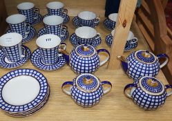 A modern Russian blue, white and gilt tea set