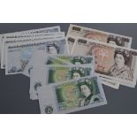 A collection of uncirculated bank notes (£1 x 10; £5 x 5; £10 x 7 and one other)