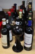 A group of French red wine, port etc and a bottle of House of Commons sherry, signed by Tony Blair
