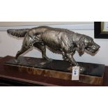 Clovis Mason. An early 20th century white metal model of a pointer, on a marble onyx base, signed
