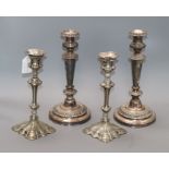 Two pairs of plated candlesticks tallest 30cm