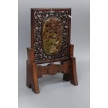 A Chinese green and russet jade mounted wood model of a table screen, early 20th century Height