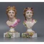 A Meissen mythological bust of Apollo and another of Dionysus, late 19th century, each on square