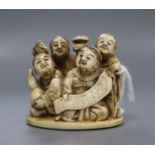 A Japanese ivory okimono of five sages, early 20th century, signed 4.8cm