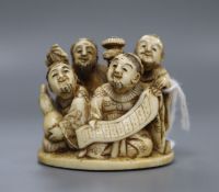 A Japanese ivory okimono of five sages, early 20th century, signed 4.8cm