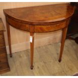 A George III demi-lune inlaid mahogany card table W.90cm