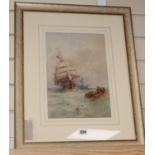 William Edward Webb (1862-1903) watercolour, Shipping at sea, signed, 34 x 24cm